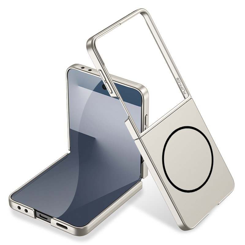 Galaxy Uyumlu Z Flip 7 Kılıf Wireless Şarj Özellikli Zore Kıpta M-safe Kapak-Titanyum