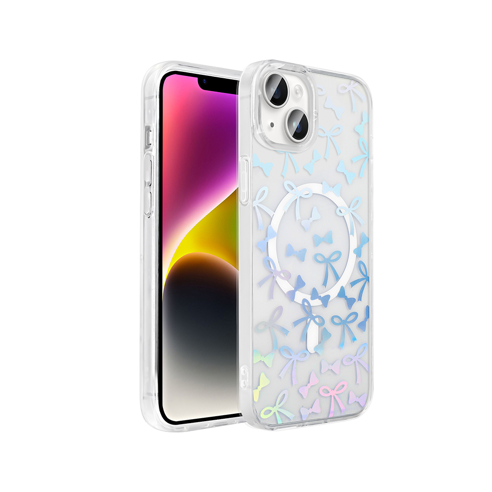 iPhone Uyumlu 15 Plus Kılıf M-Safe Şarj Özellikli Şeffaf Zore Folk Sert Kapak-Fiyonk