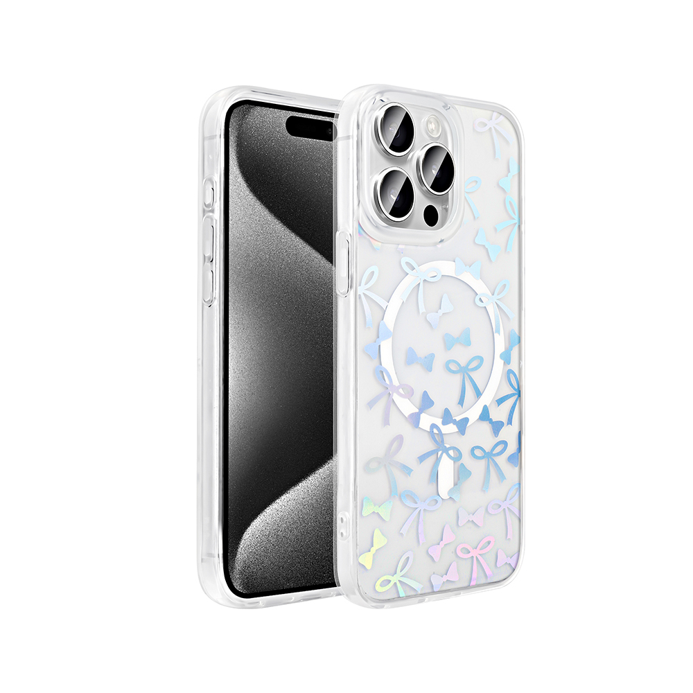 iPhone Uyumlu 15 Pro Max Kılıf M-Safe Şarj Özellikli Şeffaf Zore Folk Sert Kapak-Fiyonk