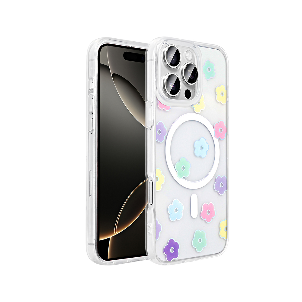 iPhone Uyumlu 16 Pro Max Kılıf M-Safe Şarj Özellikli Şeffaf Zore Folk Sert Kapak