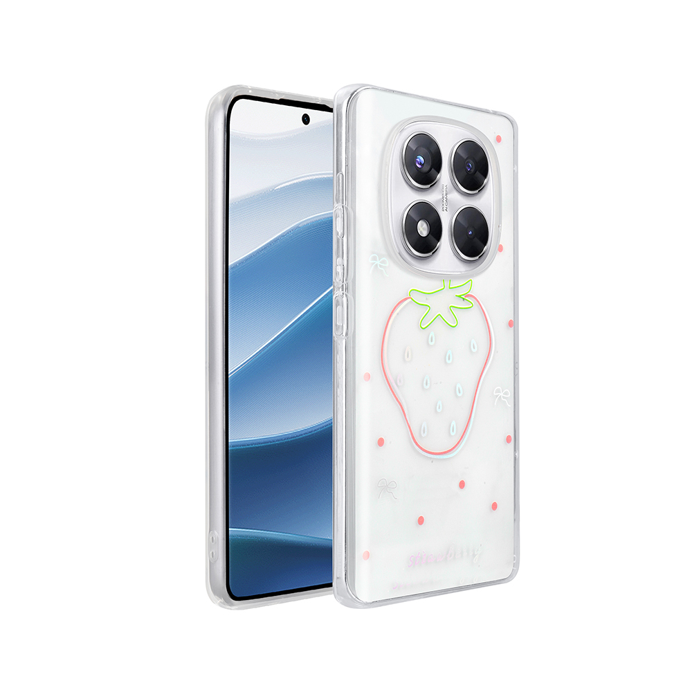 Xiaomi Uyumlu  Redmi Note 14 Pro 4G Kılıf Şeffaf Figürlü Zore Folk Sert Kapak-Çilek