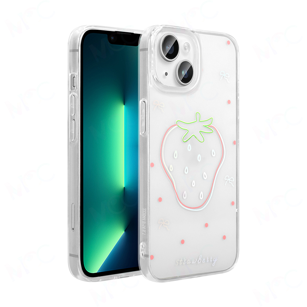iPhone Uyumlu 13 Kılıf Şeffaf Figürlü Zore Folk Sert Kapak-Çilek