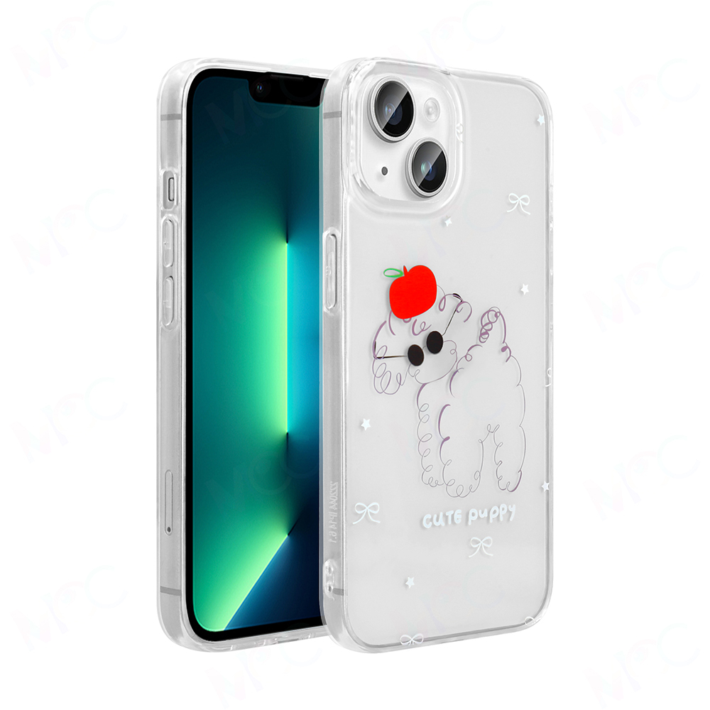 iPhone Uyumlu 13 Kılıf Şeffaf Figürlü Zore Folk Sert Kapak-Sevimli köpek