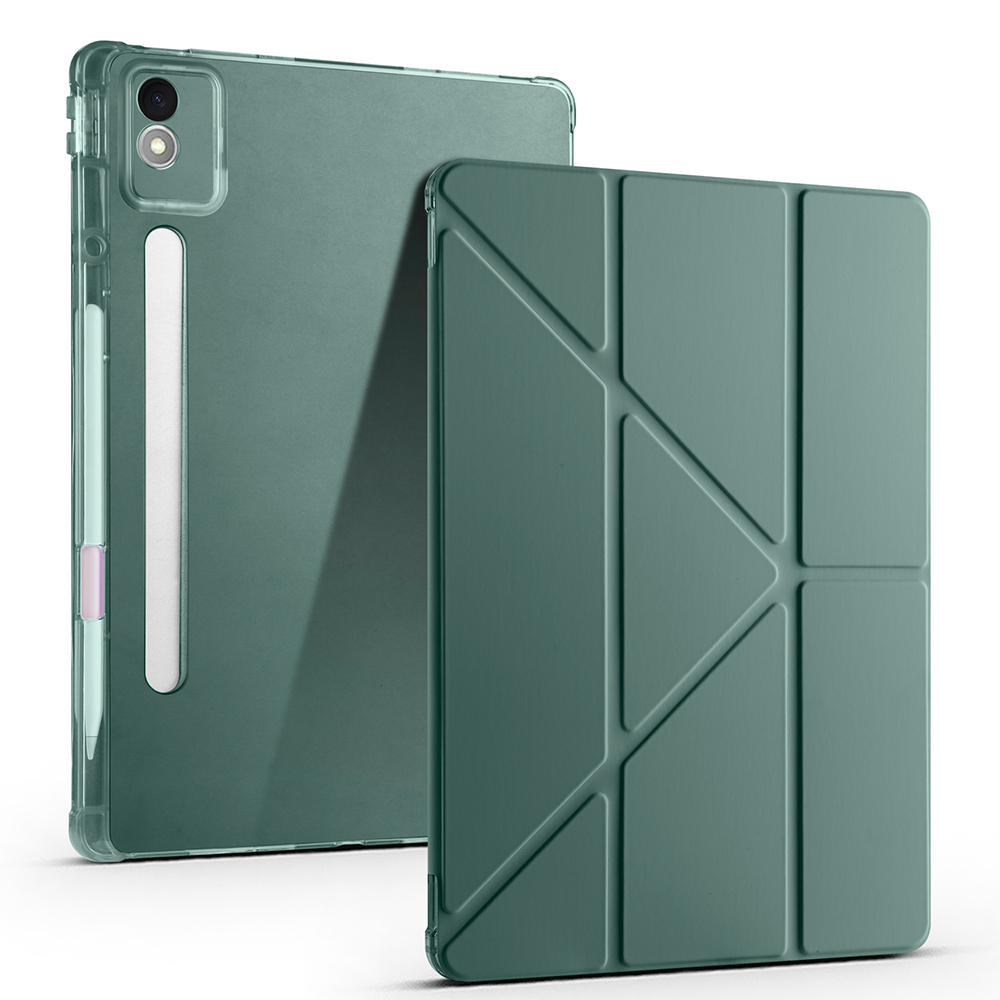 Lenovo Idea Tab Pro 12.7 TB-373FU Kılıf Zore Tri Folding Kalem Bölmeli Standlı Kılıf-Koyu yeşil
