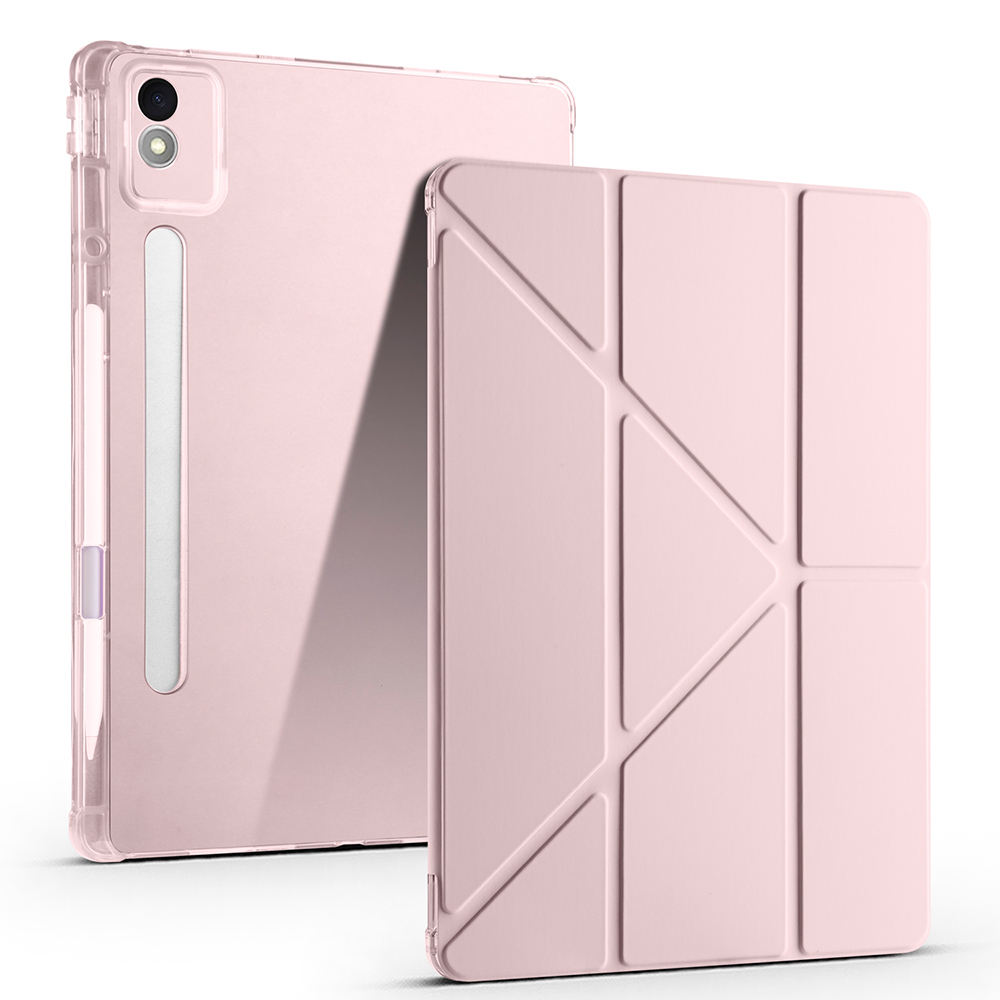 Lenovo Idea Tab Pro 12.7 TB-373FU Kılıf Zore Tri Folding Kalem Bölmeli Standlı Kılıf-Rose gold