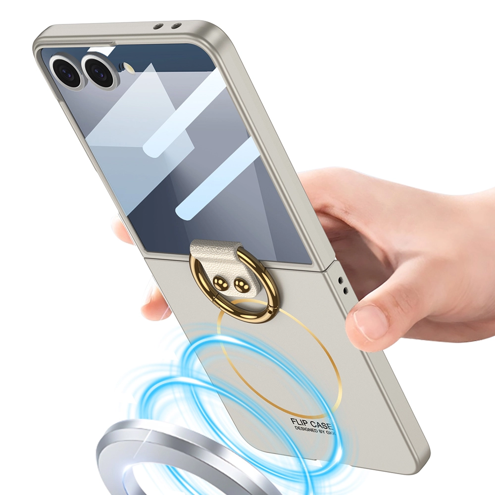 Galaxy Uyumlu Z Flip 7 Kılıf M-safe Şarj Özellikli Zore Kıpta Yüzüklü Flip Sert Kapak