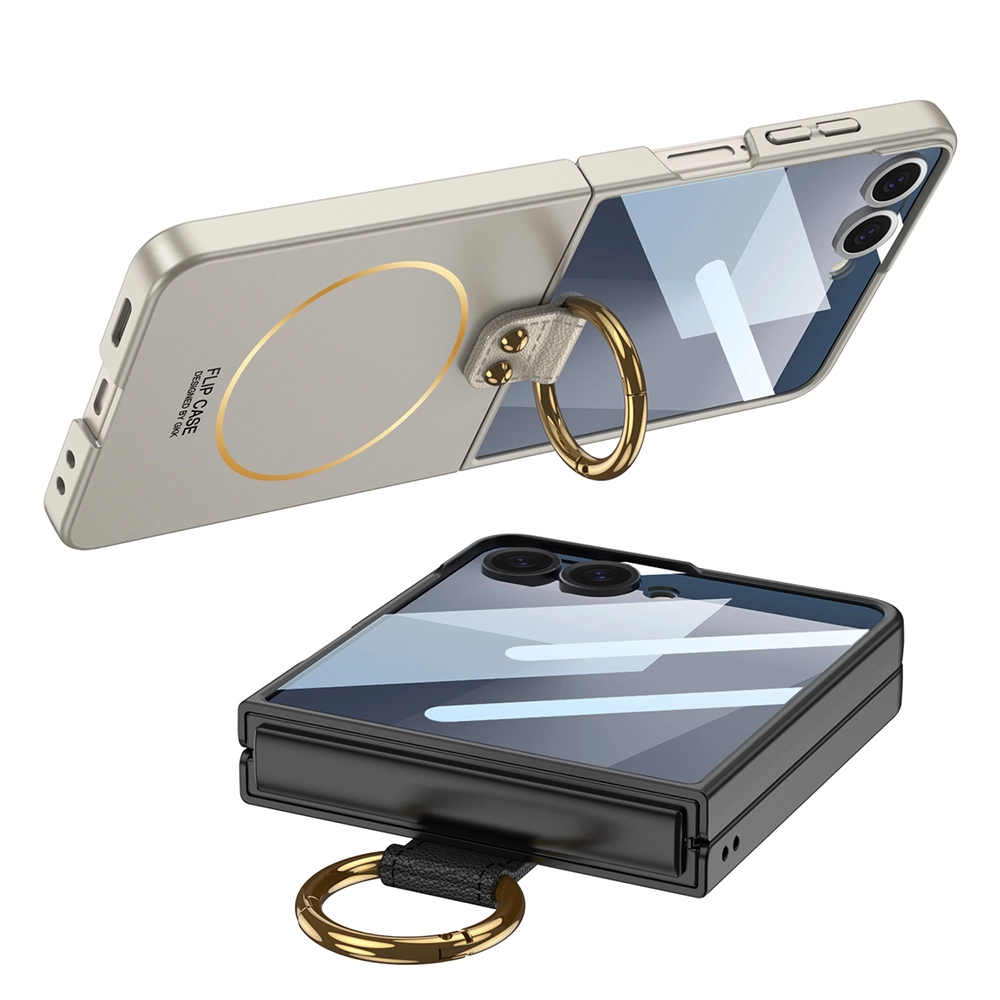 Galaxy Uyumlu Z Flip 7 Kılıf M-safe Şarj Özellikli Zore Kıpta Yüzüklü Flip Sert Kapak