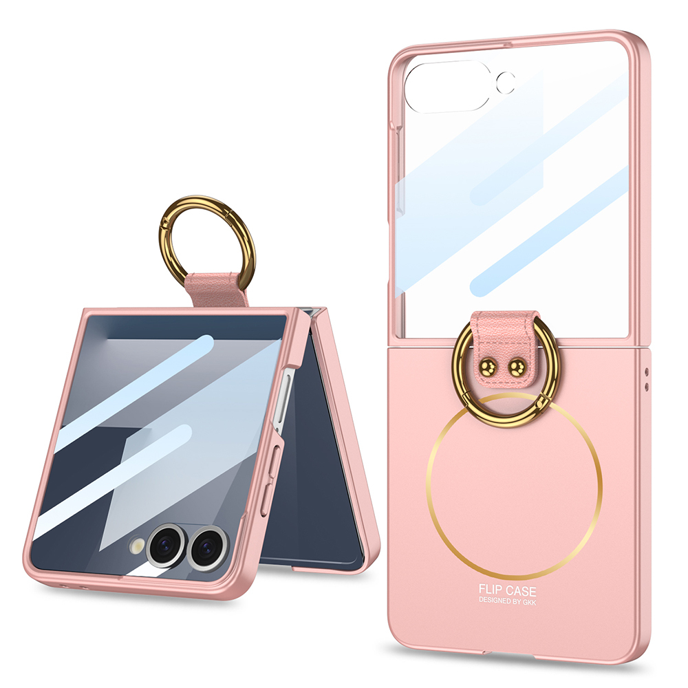 Galaxy Uyumlu Z Flip 7 Kılıf M-safe Şarj Özellikli Zore Kıpta Yüzüklü Flip Sert Kapak-Pembe