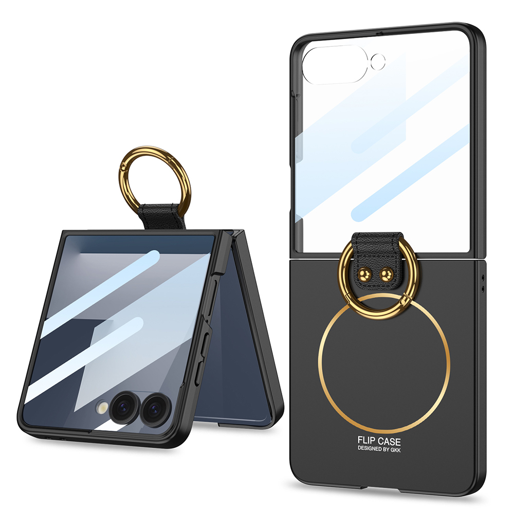 Galaxy Uyumlu Z Flip 7 Kılıf M-safe Şarj Özellikli Zore Kıpta Yüzüklü Flip Sert Kapak-Siyah