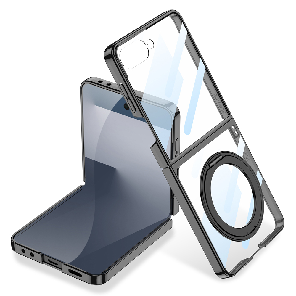 Galaxy Uyumlu Z Flip 7 M-safe Şarj Özellikli Zore Kıpta KPT-02 Standlı Kapak-Siyah