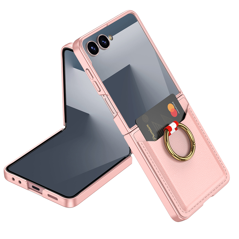 Galaxy Uyumlu Z Flip 7 Zore Kıpta Yüzüklü Kartlıklı Kapak-Pembe