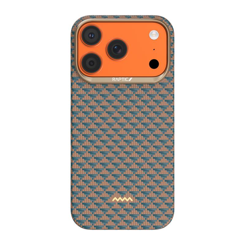 iPhone Uyumlu 17 Pro Kılıf M-safe Şarj Özellikli Raptic Aramid Skin Origin Serisi Karbon Kapak-Gold-mavi