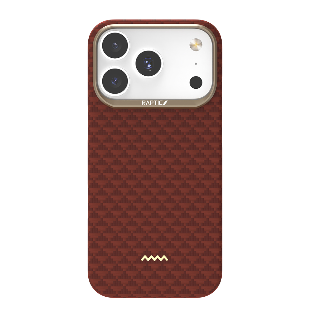 iPhone Uyumlu 17 Pro Kılıf M-safe Şarj Özellikli Raptic Aramid Skin Origin Serisi Karbon Kapak-Kırmızı