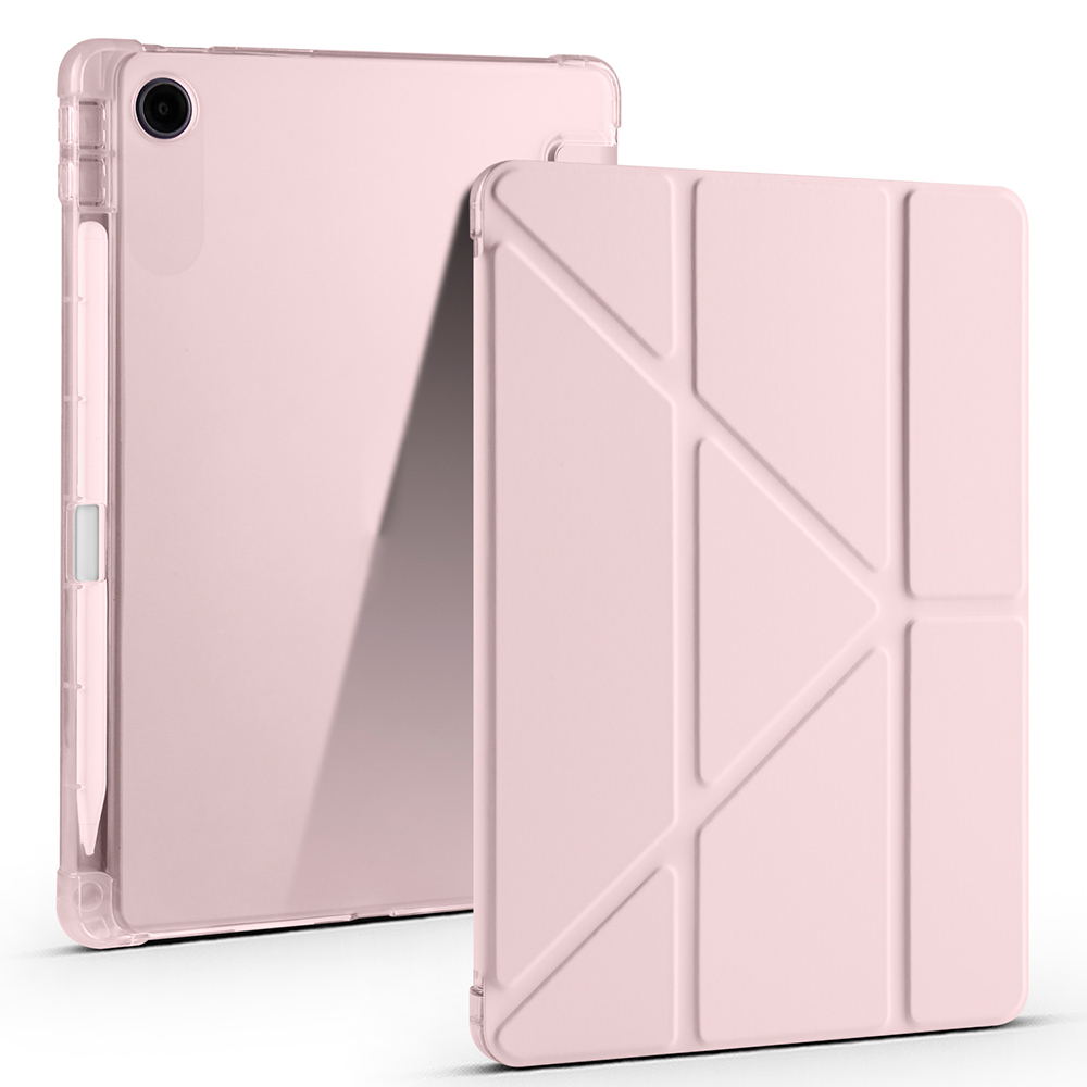 Lenovo Tab TB-311FU Kılıf Zore Tri Folding Kalem Bölmeli Standlı Kılıf-Rose gold