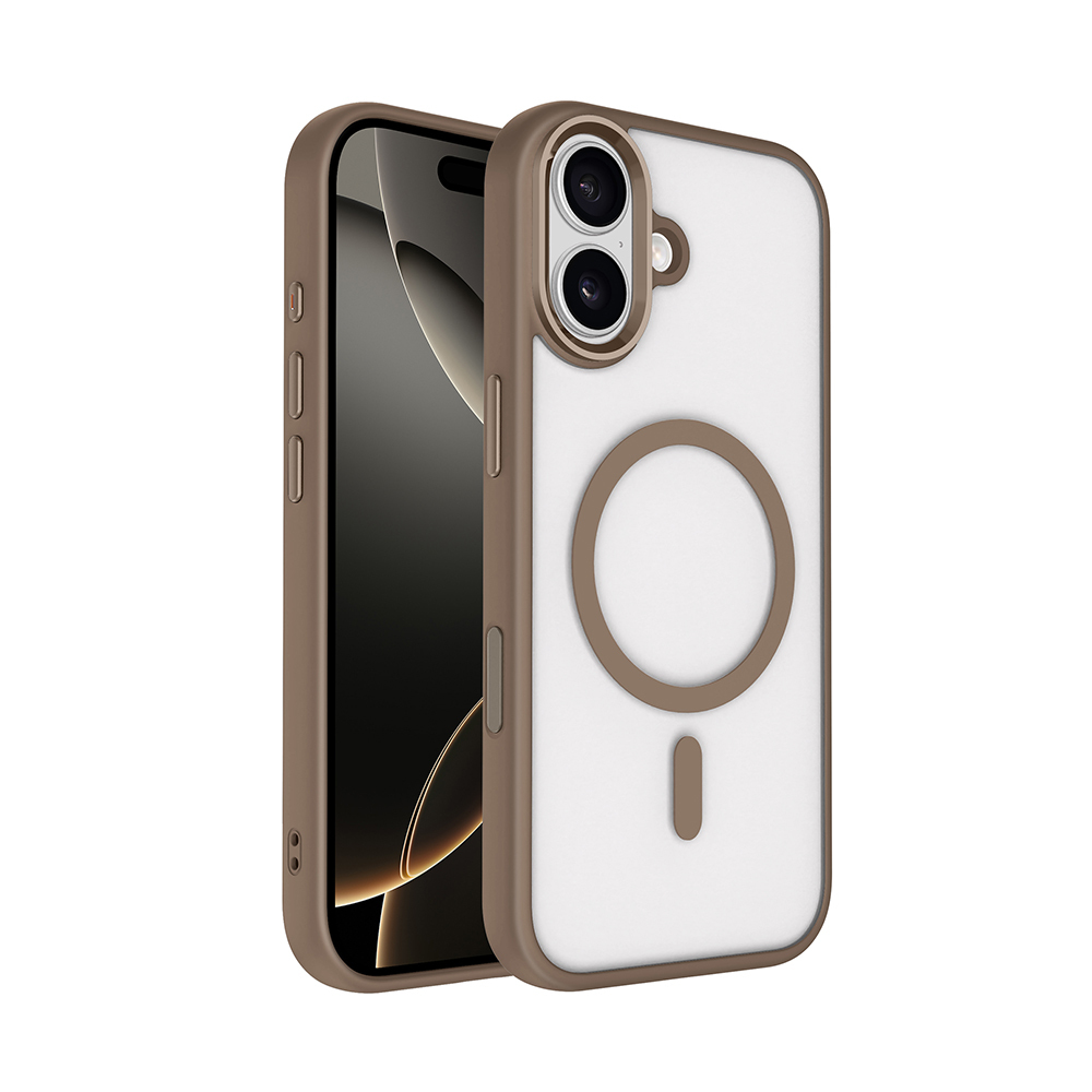 iPhone Uyumlu 17 Kılıf Wireless Şarj Özellikli Zore Krom M-safe Silikon Kapak-Desert gold