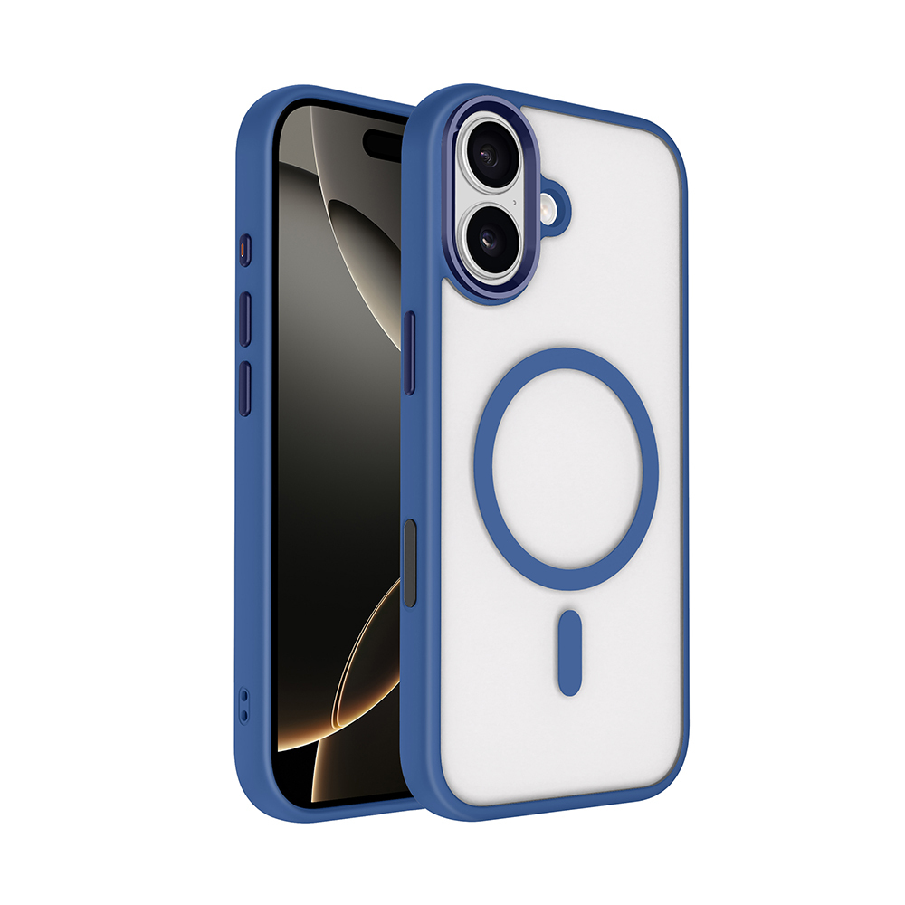 iPhone Uyumlu 17 Kılıf Wireless Şarj Özellikli Zore Krom M-safe Silikon Kapak-Lacivert