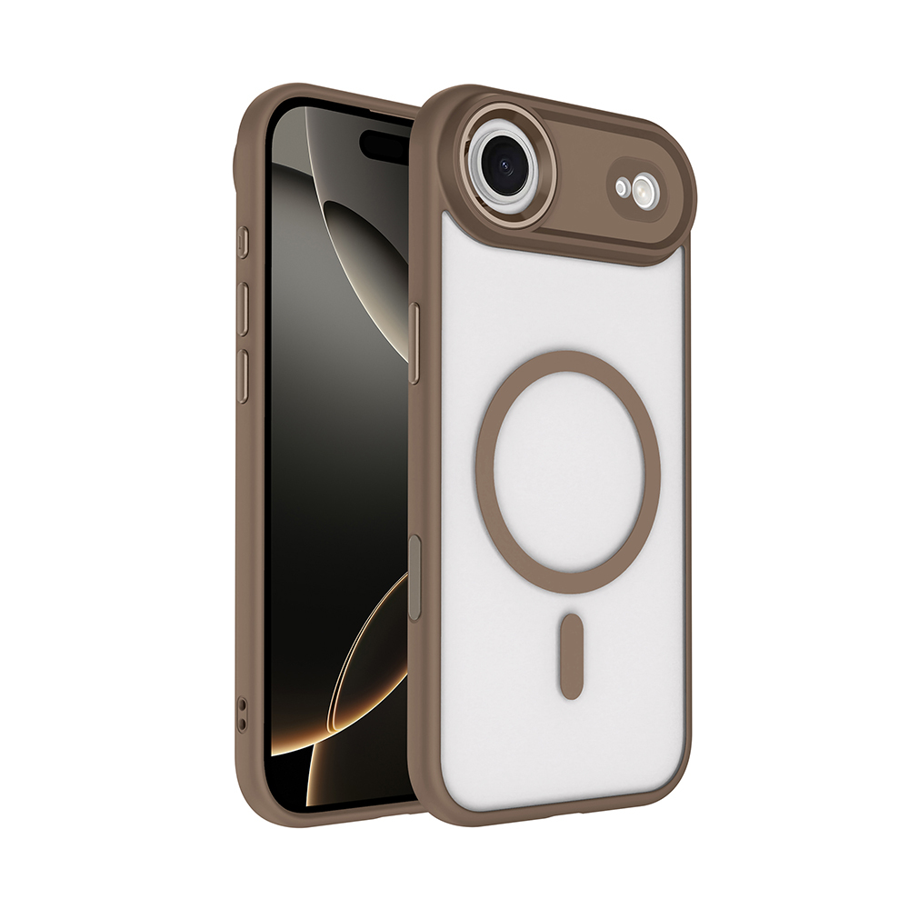 iPhone Uyumlu 17 Air Kılıf Wireless Şarj Özellikli Zore Krom M-safe Silikon Kapak-Desert gold