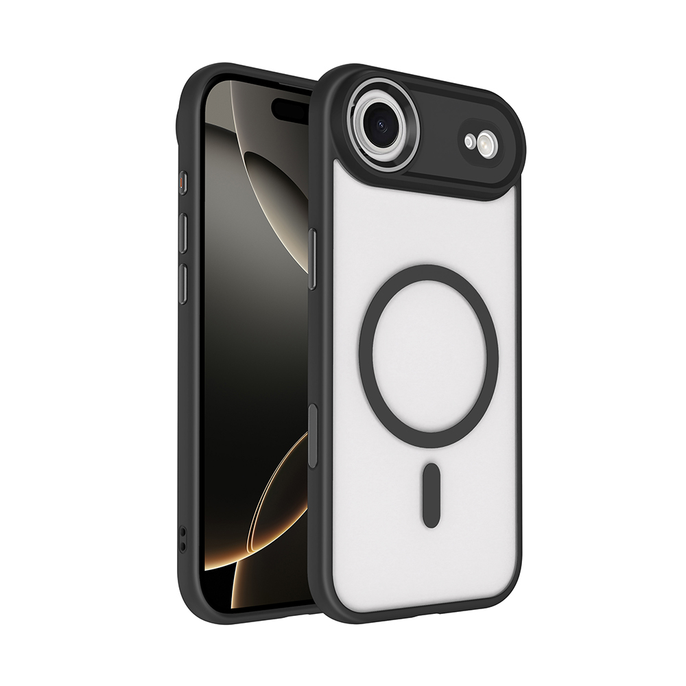 iPhone Uyumlu 17 Air Kılıf Wireless Şarj Özellikli Zore Krom M-safe Silikon Kapak-Siyah