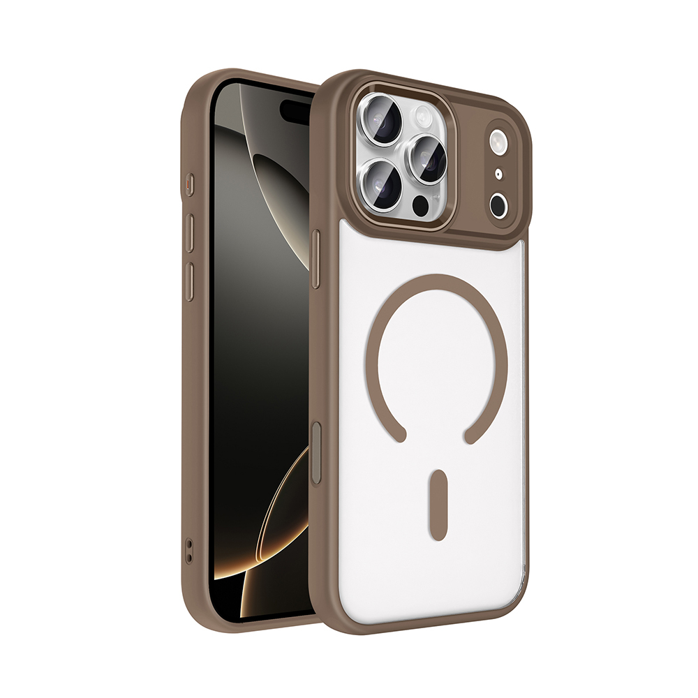 iPhone Uyumlu 17 Pro Kılıf Wireless Şarj Özellikli Zore Krom M-safe Silikon Kapak-Desert gold