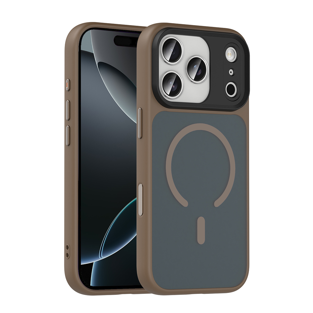 iPhone Uyumlu 17 Pro Kılıf Mat Arka Yüzey Wireless Şarj Özellikli Zore Flet M-safe Kapak-Desert titanyum