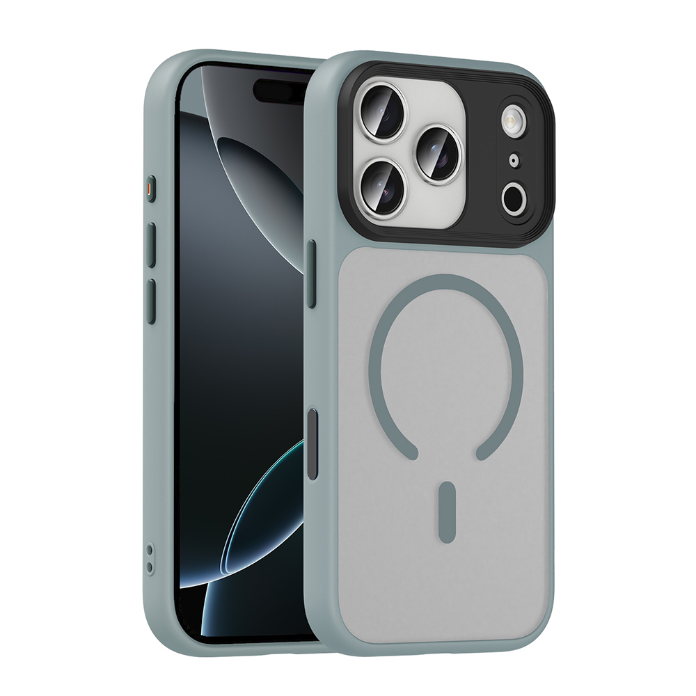iPhone Uyumlu 17 Pro Kılıf Mat Arka Yüzey Wireless Şarj Özellikli Zore Flet M-safe Kapak-Gri