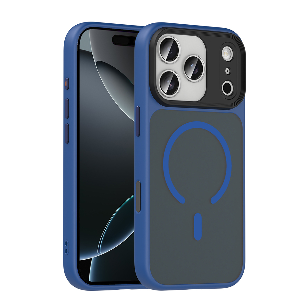 iPhone Uyumlu 17 Pro Max Kılıf Mat Arka Yüzey Wireless Şarj Özellikli Zore Flet M-safe Kapak-Lacivert