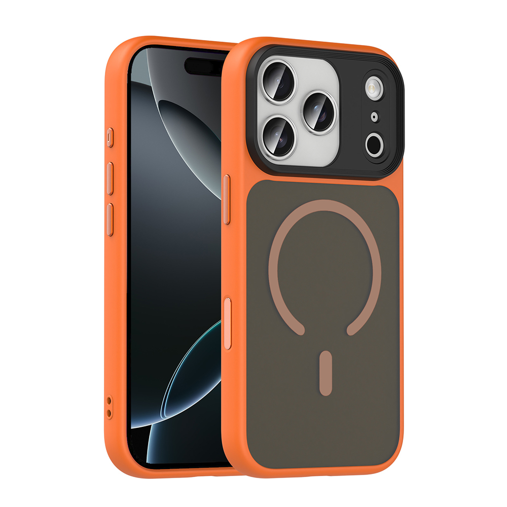 iPhone Uyumlu 17 Pro Max Kılıf Mat Arka Yüzey Wireless Şarj Özellikli Zore Flet M-safe Kapak-Turuncu