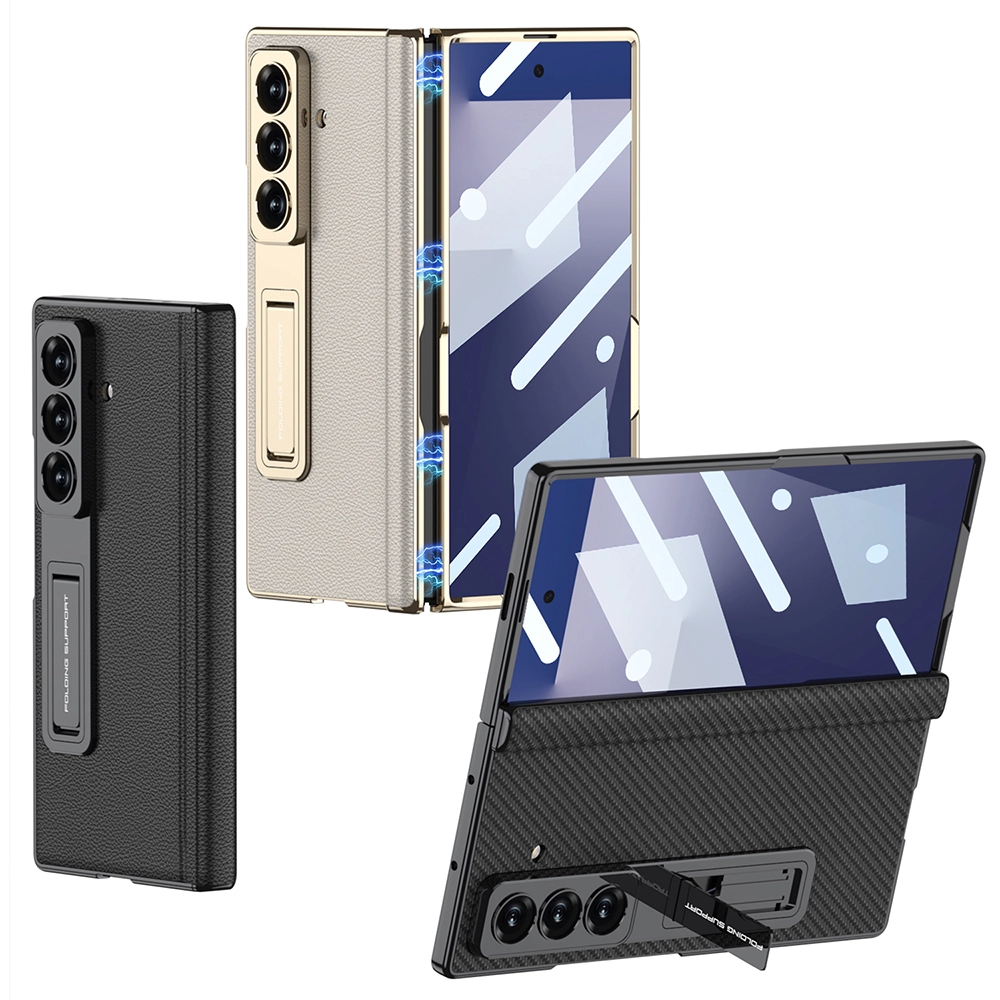 ​Galaxy Uyumlu Z Fold 7 Kılıf Deri Standlı Zore Kıpta Premium Kılıf