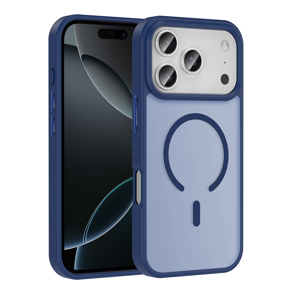 iPhone Uyumlu 17 Pro Kılıf M-safe Şarj Özellikli Mat Arka Yüzey Zore Sio Kapak-Lacivert