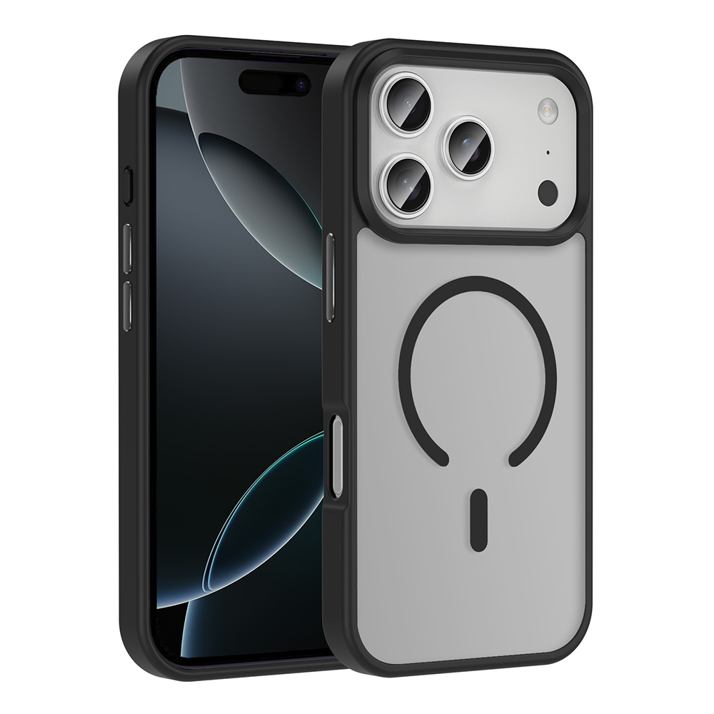 iPhone Uyumlu 17 Pro Kılıf M-safe Şarj Özellikli Mat Arka Yüzey Zore Sio Kapak-Siyah