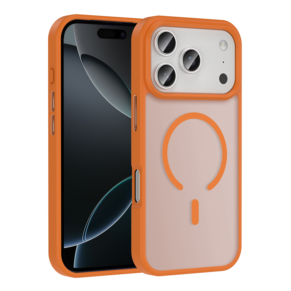 iPhone Uyumlu 17 Pro Max Kılıf M-safe Şarj Özellikli Mat Arka Yüzey Zore Sio Kapak-Turuncu