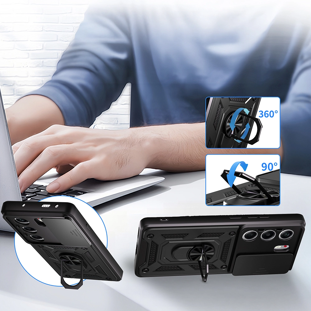 Tecno Camon 40 Pro Kılıf Magnetik Standlı Kamera Korumalı Zore Sürgülü Vega Kapak