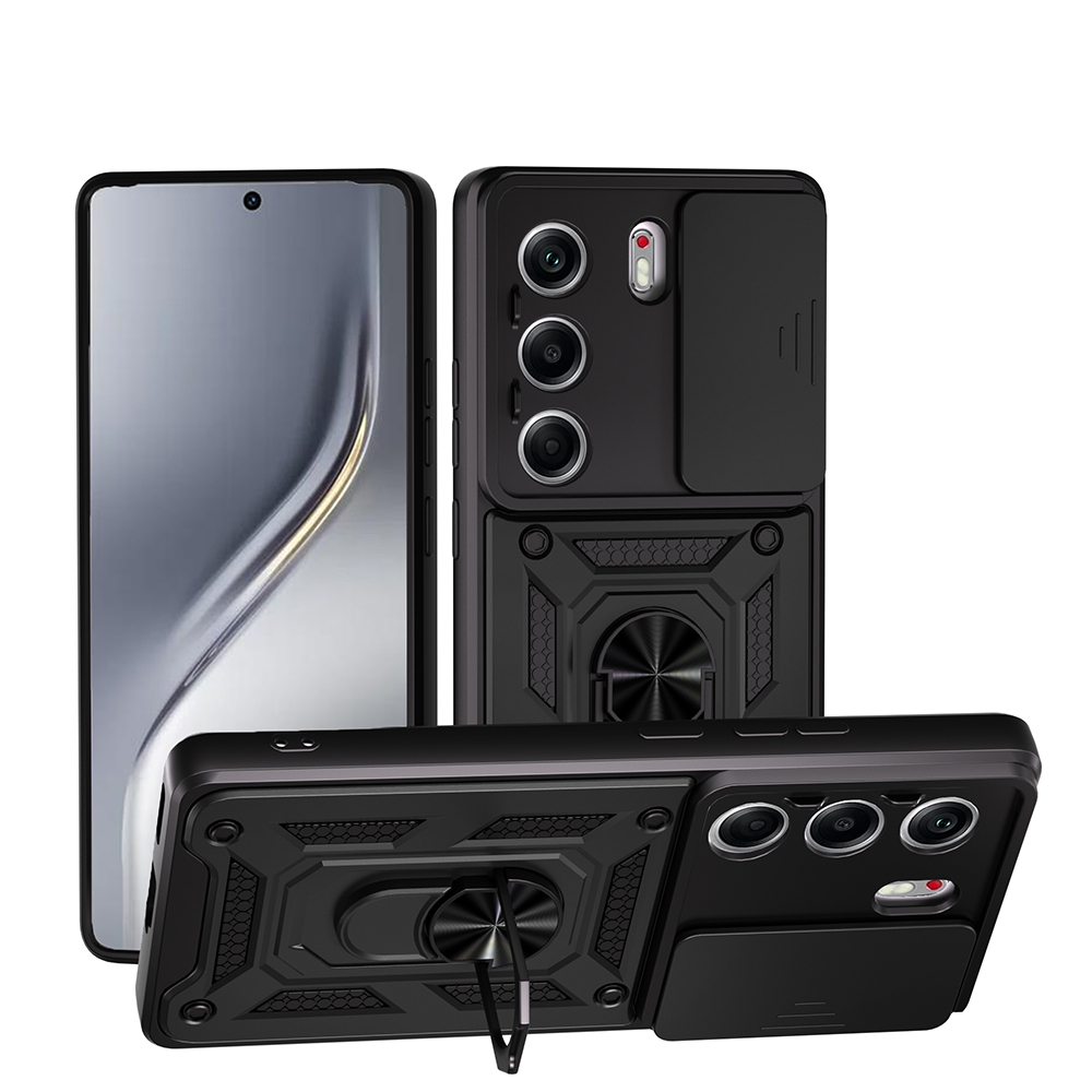 Tecno Camon 40 Pro Kılıf Magnetik Standlı Kamera Korumalı Zore Sürgülü Vega Kapak-Siyah