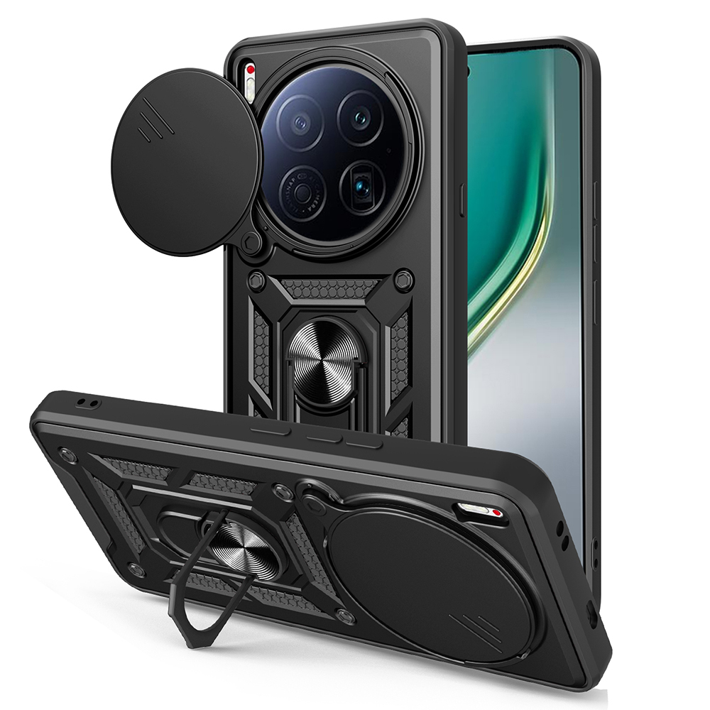 Tecno Camon 40 Premier 5G Kılıf Magnetik Standlı Kamera Korumalı Zore Sürgülü Vega Kapak-Siyah