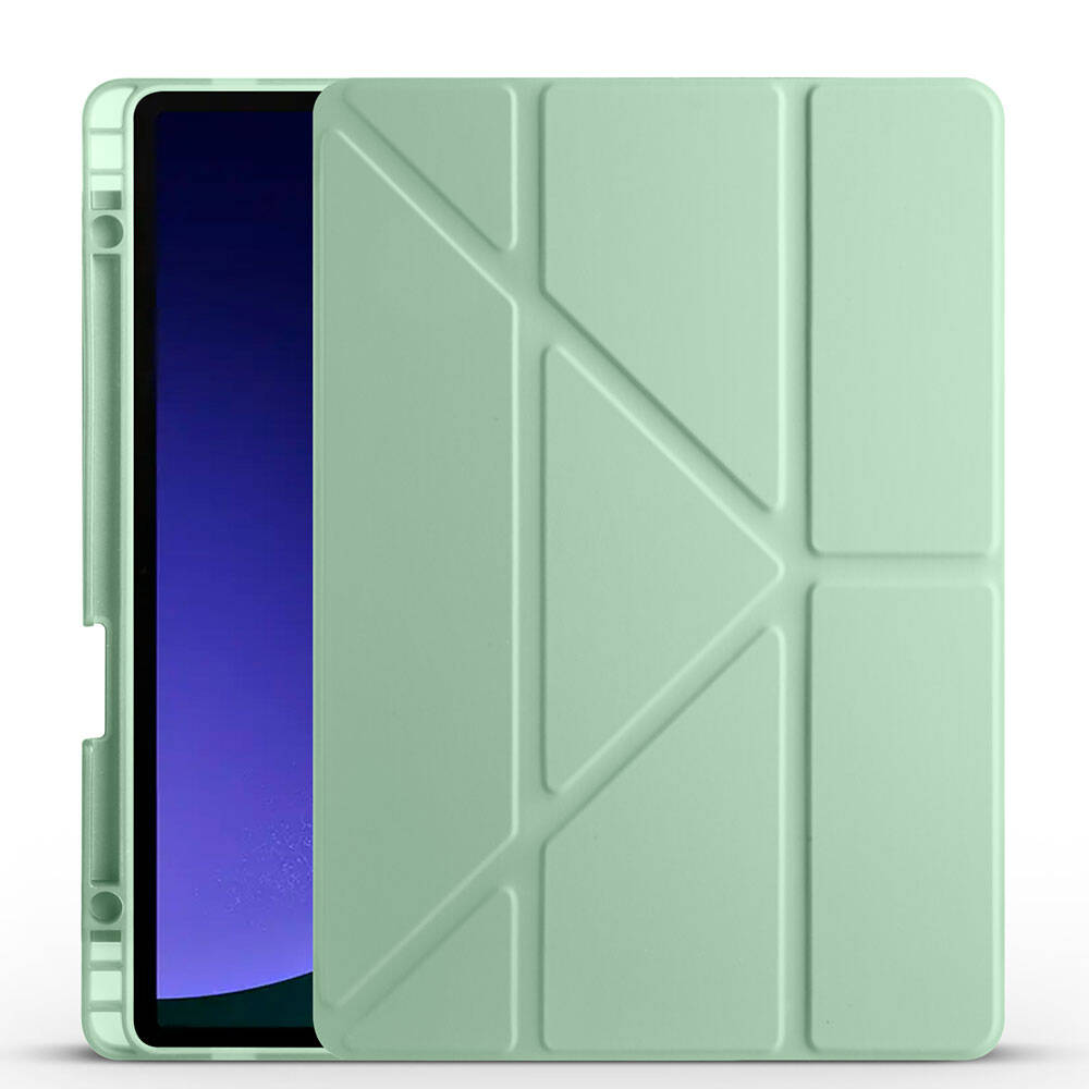 Galaxy Uyumlu Tab S10 FE Kılıf Zore Tri Folding Kalem Bölmeli Standlı Kılıf-Açık yeşil