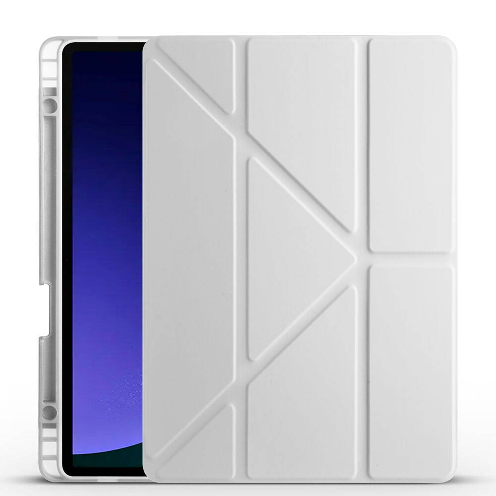 Galaxy Uyumlu Tab S10 FE Kılıf Zore Tri Folding Kalem Bölmeli Standlı Kılıf-Gri