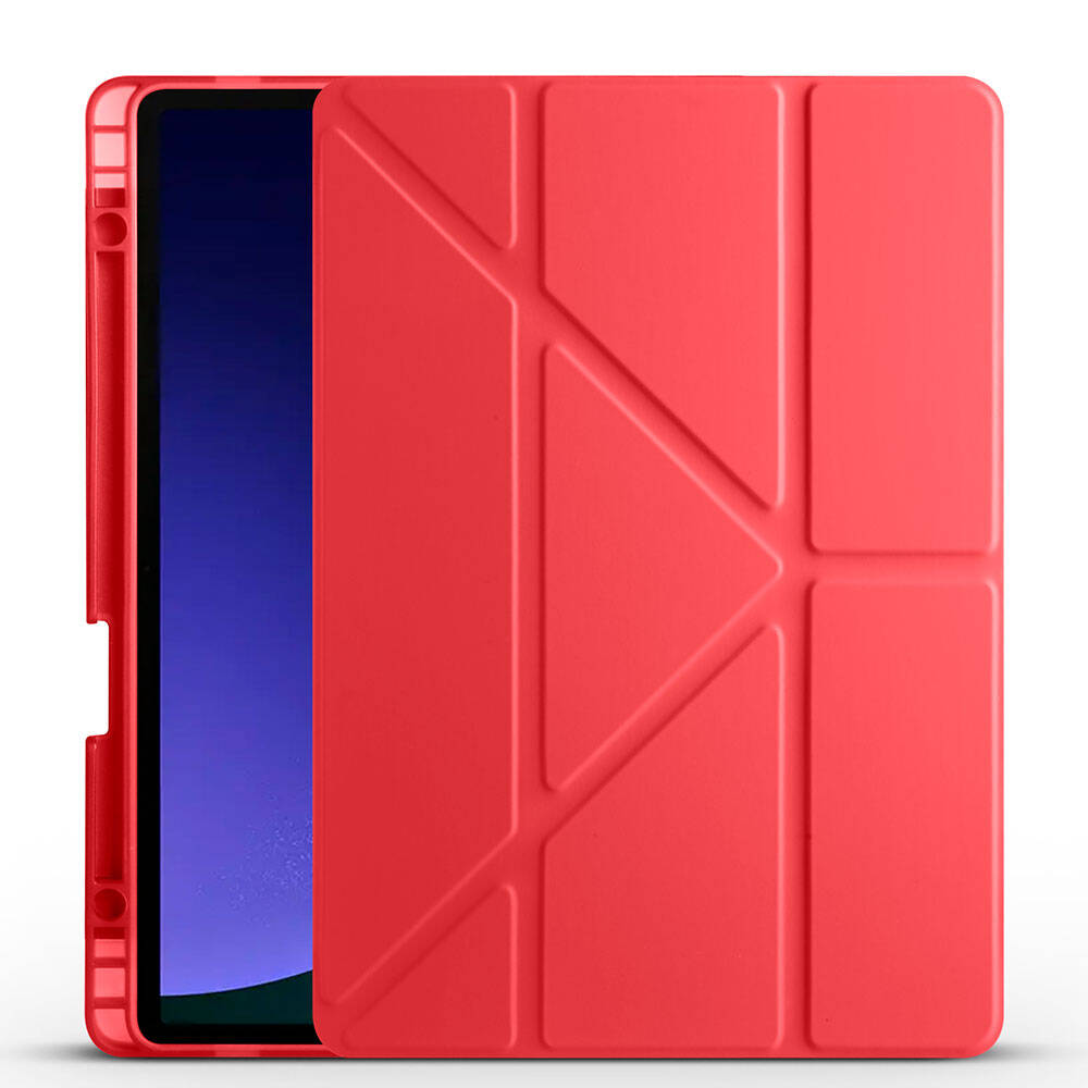Galaxy Uyumlu Tab S10 FE Kılıf Zore Tri Folding Kalem Bölmeli Standlı Kılıf-Kırmızı