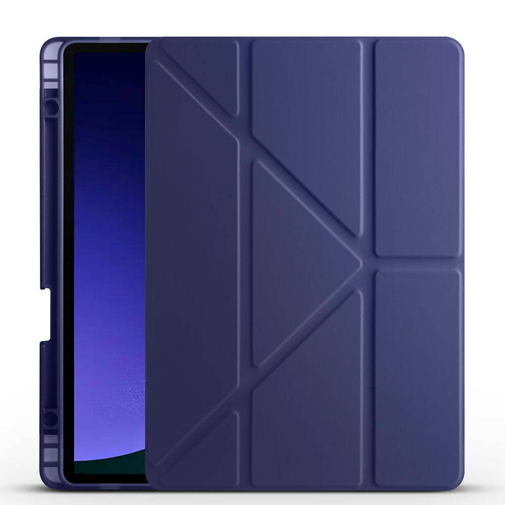 Galaxy Uyumlu Tab S10 FE Kılıf Zore Tri Folding Kalem Bölmeli Standlı Kılıf-Lacivert