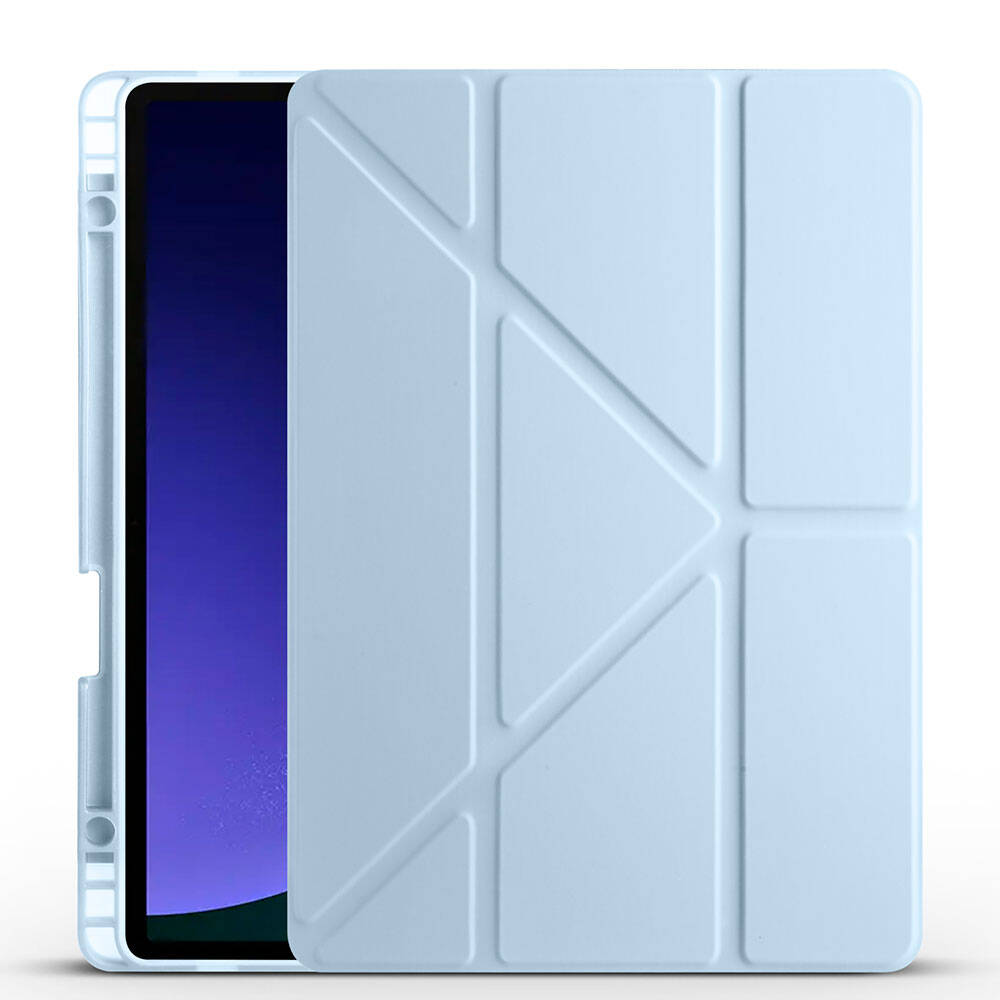 Galaxy Uyumlu Tab S10 FE Kılıf Zore Tri Folding Kalem Bölmeli Standlı Kılıf-Mavi