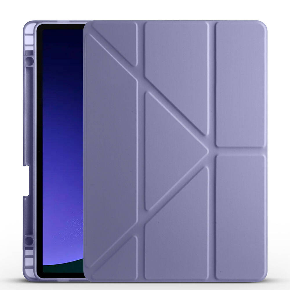 Galaxy Uyumlu Tab S10 FE Kılıf Zore Tri Folding Kalem Bölmeli Standlı Kılıf-Mor