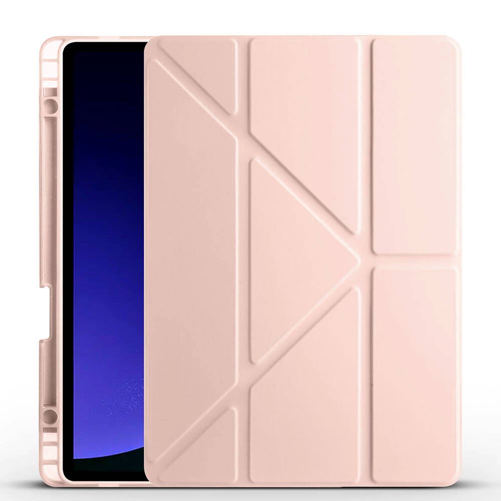 Galaxy Uyumlu Tab S10 FE Kılıf Zore Tri Folding Kalem Bölmeli Standlı Kılıf-Rose gold