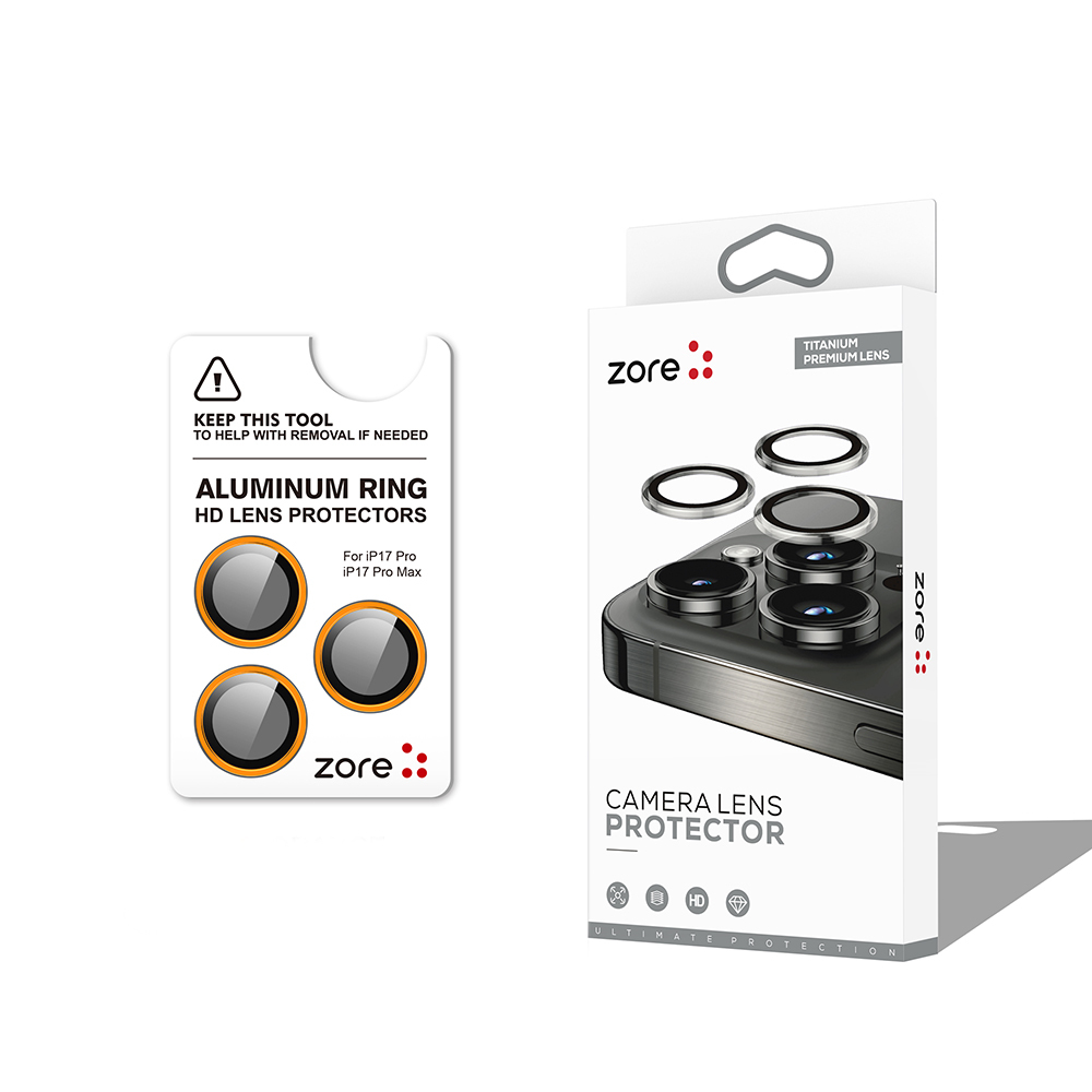 iPhone Uyumlu 17 Pro Max Zore CL-12 Premium Safir Parmak İzi Bırakmayan Anti-Reflective Kamera Lens Koruyucu-Turuncu