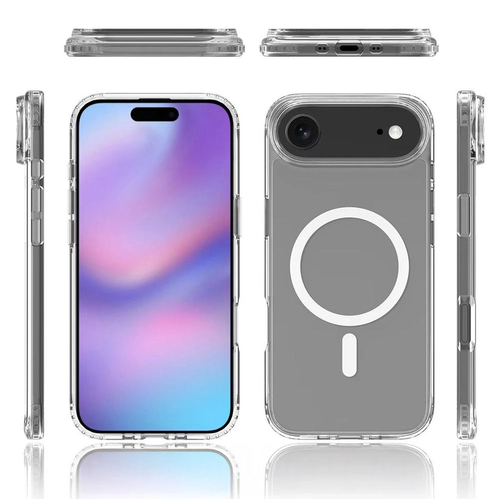 iPhone Uyumlu 17 Air Kılıf M-safe Şarj Özellikli Şeffaf Sert PC Zore Embos Kapak