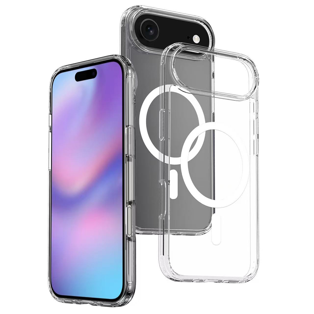 iPhone Uyumlu 17 Air Kılıf M-safe Şarj Özellikli Şeffaf Sert PC Zore Embos Kapak