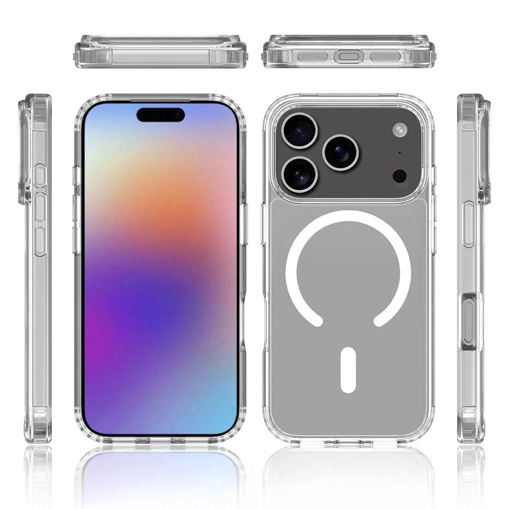 iPhone Uyumlu 17 Pro Kılıf M-safe Şarj Özellikli Şeffaf Sert PC Zore Embos Kapak