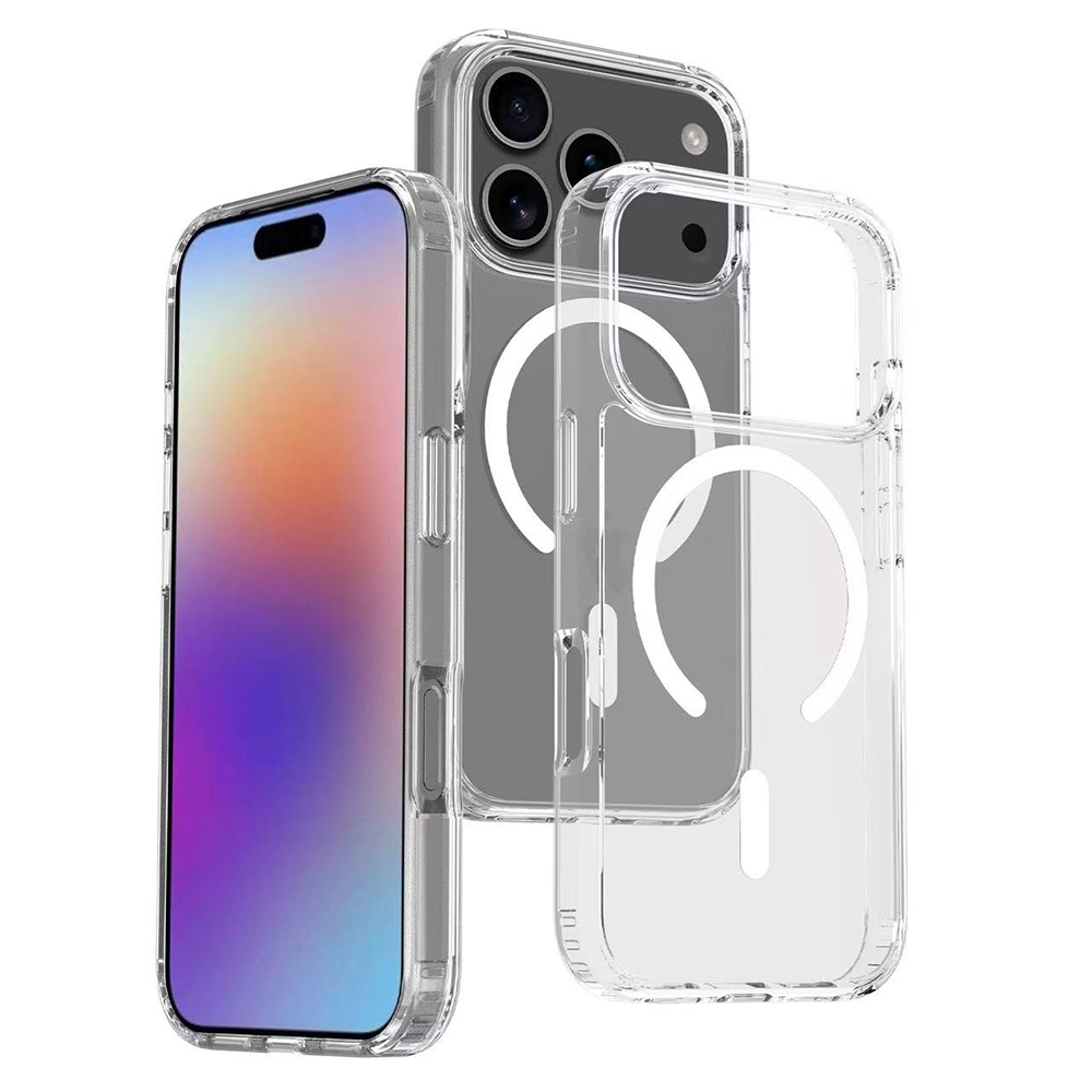 iPhone Uyumlu 17 Pro Kılıf M-safe Şarj Özellikli Şeffaf Sert PC Zore Embos Kapak
