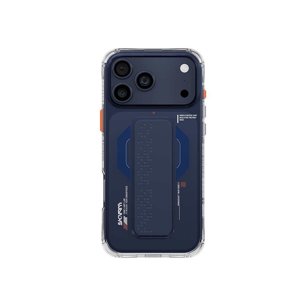 iPhone Uyumlu 17 Pro Max Kılıf Skinarma M-Safe Şarj Özellikli Airbag Tasarımlı Standlı Haxa Kapak-Mavi