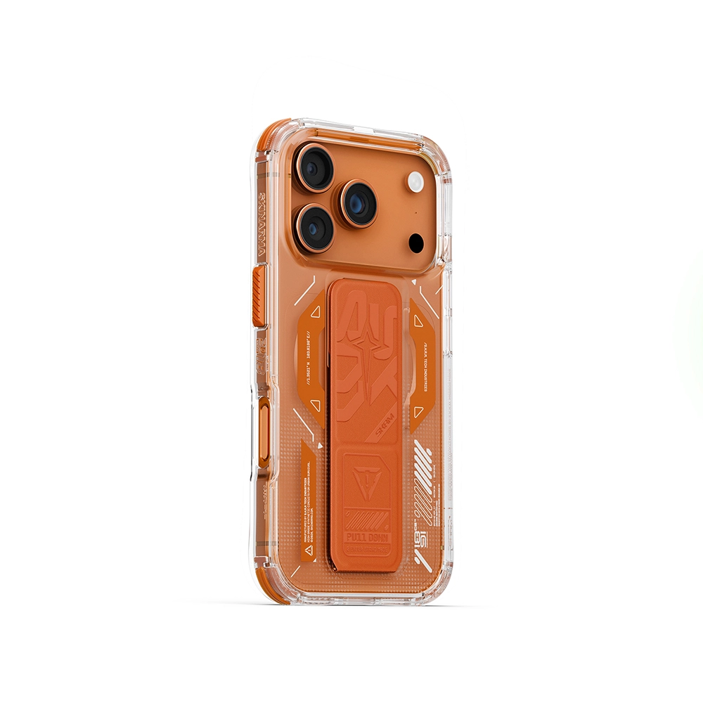 iPhone Uyumlu 17 Pro Kılıf M-safe Şarj Özellikli Teknoloji Desenli Skinarma Helio Mag Charge Standlı Kapak