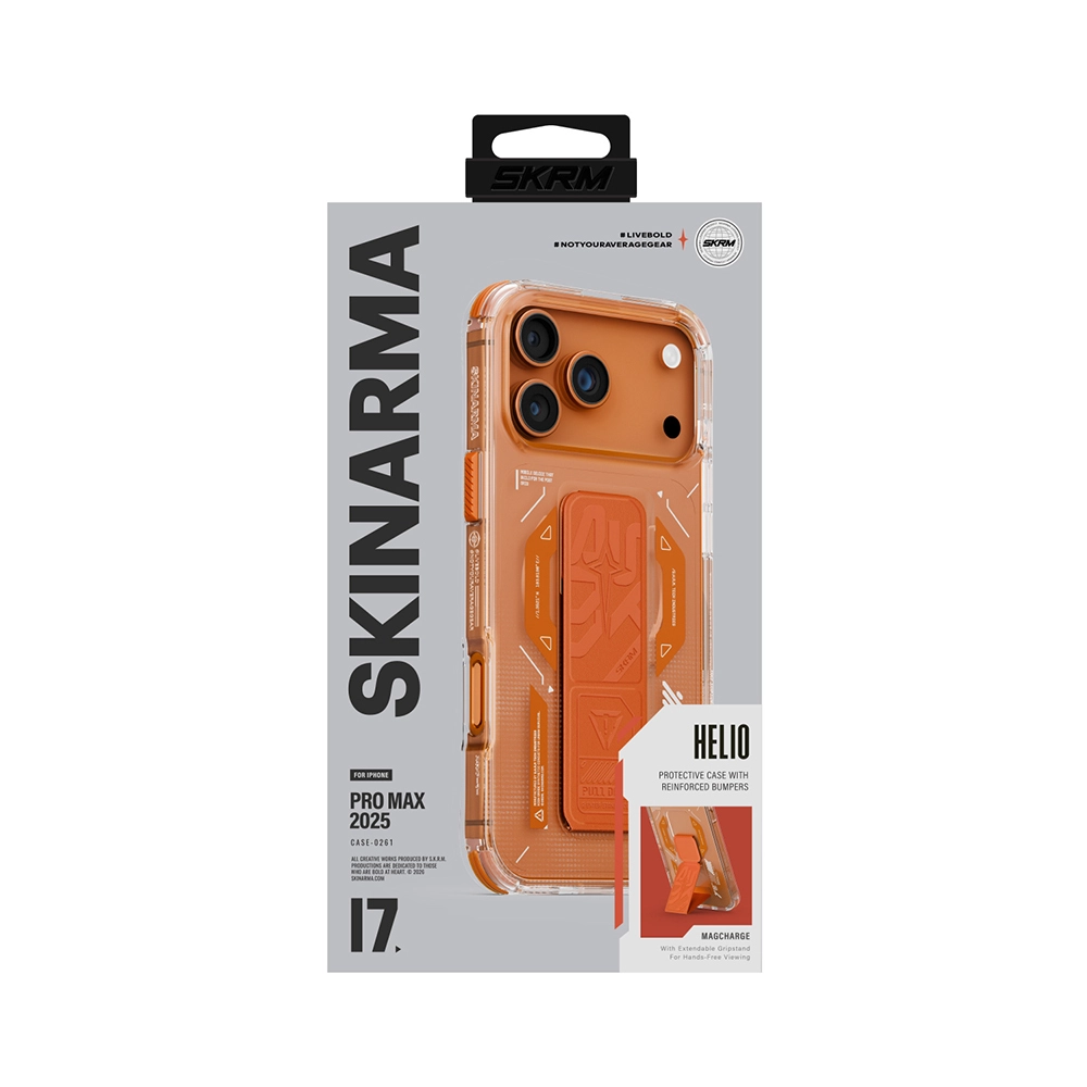 iPhone Uyumlu 17 Pro Max Kılıf M-safe Şarj Özellikli Teknoloji Desenli Skinarma Helio Mag Charge Standlı Kapak
