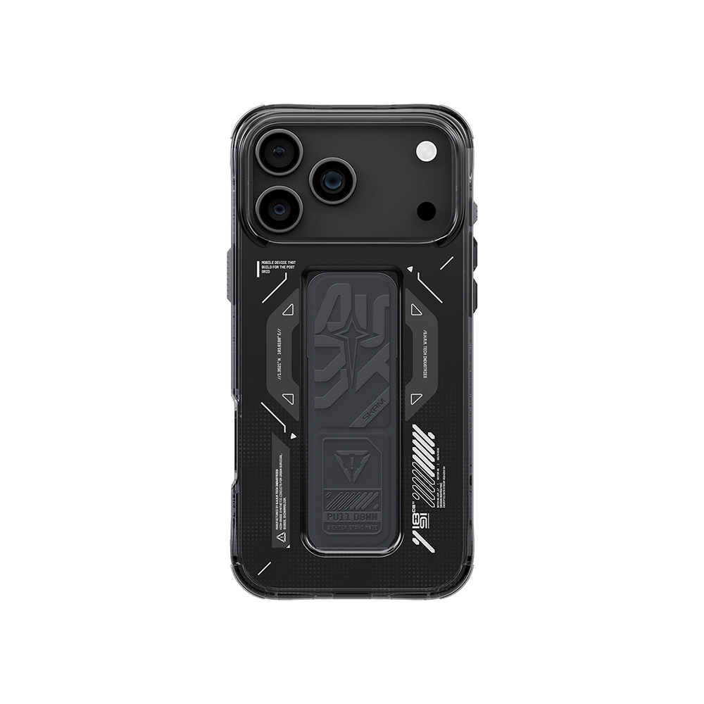 iPhone Uyumlu 17 Pro Max Kılıf M-safe Şarj Özellikli Teknoloji Desenli Skinarma Helio Mag Charge Standlı Kapak-Füme